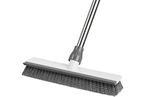 ‎MITCLEAR Mitclear Szczotka do Szorowania Podłóg z Długim Uchwytem(128cm), Szczotka do Szorowania 2 w 1 ze Sztywnym Włosiem i Ściągaczką do Szorowania Podłóg w Kuchni, Łazience, Tarasie, Patio, Garażu