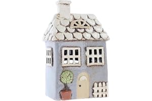 Shudehill Giftware Ceramic Village Pottery Garden House Tealight Holder, Home Ornament Candle Holder (Small Grey)