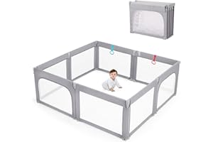 DORA DOTEY Doradotey Playpen Foldable Baby Playpen, 59x71 Play Pen Babies and Toddlers Adjustable Shape Play Pens for Indoors Large Playpens, Cationic Light Grey