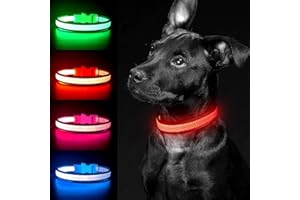 YFbrite Light up Dog Collar, USB Rechargeable LED Pet Collar, Flashing Night Visibility Neckwear, Adjustable Reflective Collar Glow in the Dark for Safety Glowing (Red, Medium)