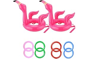 YAAVAAW Inflatable Flamingo Hat with Rings (2 Inflatable Flamingo, 8 Rings Toss) for Kids Adults Family Luau Summer Pool Party Decor Swimming Game