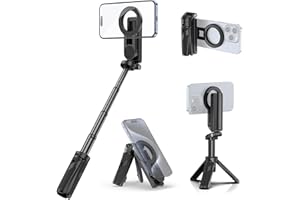 ULANZI JJ03 Treppiede magnetico, Selfie stick bluetooth 3 in 1 Capgrip, Magnete12N, Mini treppiede da viaggio, Impugnatura per smartphone con telecomando per iPhone 16/15/Samsung/Smartphone Android
