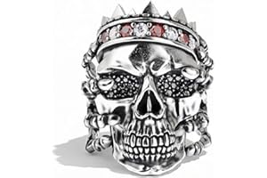 PIKALF Bague tête de mort pour homme, Bague Roi Crâne Couronne CZ, Anneau gothique de crâne d’oeil noir, Bague à main crâne punk bague de motard d'Halloween, Bijoux crâne ancien pour hommes