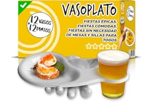 The Inventions Emporium Platos Plastico Duro Reutilizables (12 Platos + 12 Vasos) - Vajilla para Cumpleaños, fiestas, bodas, barbacoas, baby shower - Elegante y Funcional - Decoracion Fiesta.