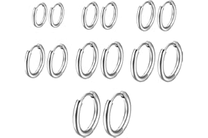 7 Pairs of Hoop Earrings Small Stainless Steel Earrings for Men and Women Surgical Steel Cartilage Hypoallergenic Earring Set, 8-20 mm (Silver), Silver