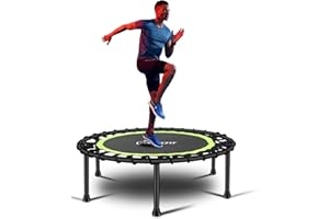 REXCO Jandecfit Foldable Fitness Trampoline,38" Silent Mini Rebounder Trampoline Best Aerobic Exercise Fitness Equipment in the Gym or Home Outdoor Bungee Rope Design System Max Limit 150 KG Black Green