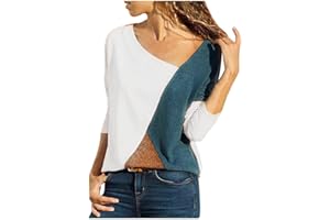 riou Camiseta Mujer Manga Larga Camisa Otoño Primavera Casual Color Bloque Blusa Cuello Redondo Sudadera Casual Tops Suave y Confortable Jersey