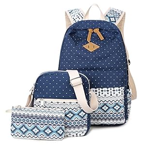 DCCN 3 Pcs Canvas Bolsas Escolares Mochila niños niñas Adolescentes Mochila Escolar + Bolsa De Hombro + Billetera + Bolso de Pluma