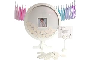 Didart Handmade Cuadro de firmas Boda,Comunión Niño. Libro de visitas con Foto.Bola del Mundo. 40 círculos de Madera,Boda, comunión, Bautizo. Soporte e Instrucciones. Recuerdo Invitados