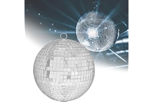 CYNNXIA Mirror Disco Ball 20cm Mirror Ball Silver Glitter Ball Large Disco Ball Glass Lightweight Hanging Party Ball with Hanging Ring for Christmas Wedding Birthday Party Decoration(8 inch)