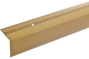 acerto 51071 Aluminium Treppenwinkel-Profil - 100cm, 42x40mm, Gold * Rutschhemmend * Robust * Leichte Montage | Treppenkanten-Profil, Treppenstufen-Profil aus Alu | Gelochtes Stufenkanten-Profil