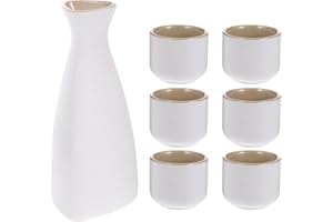 BESPORTBLE 1 Set di Ceramica Set Sake Tradizionale Giapponese Sake Set con 1 Caraffa Decanter Bottiglia di Tokkuri E 6 Ochoko Tazze per Caldo O Freddo Bene a Casa Ristorante Bianco