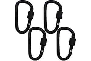 DOANTE 4PCS Mosqueton Llavero de D de Aluminio,Mosquetón de Escalada con tapón de Rosca, Llavero, Mosquetón de Bloqueo,Gancho Mosquetón de Trabajo Pesado para Camping,Hebilla para Puerta de Tornillo-Negro