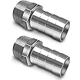 Horiznext NPT 1" male thread to 1 inch O.D. barb stainless steel pipe fitting, for connecting 1 inch I.D. air hose tubing, pack of 2 pcs