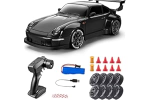 UATARU RC Drift Car, 1:24 Scale Remote Control Vehicle with LED Lights, Drifting Tires＆ 2 Batteries, Racing Sports Vehicle Toy for Adults Kids (A)