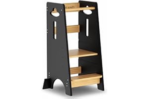 COSYLAND Tour d Observation Enfant Réglable en Hauteur Tour d'observation Montessori, Sûr et Sécurisé Tour d'apprentissage Bebe en Bois, Chaise Montessori Enfant À Partir de 18 Mois - Noir