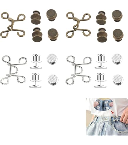 Kit De 4 Hebillas Ajustables Sin Clavos Para Pantalones – Ajusta La Cintura Sin Coser, Plata Y Cobre