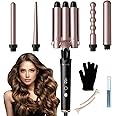 Azulmart 5 In 1 Curling Iron Set, Curling Wand with 3 Barrel Hair Crimper 4 Interchangeable Ceramic Curlers Wand 4 Adjust Temperature, Fast Heat Styling Tool Contain Comb with Protective Glove 2 Clips