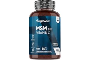 ‎WEIGHTWORLD MSM Tabletten - 2400mg mit 100mg Vitamin C - 360 vegane Tabletten für 6 Monate Vorrat - Methylsulfonylmethan & Vit C - Alternative zu MSM Pulver & Kapseln - Frei von Magnesiumstearat - WeightWorld