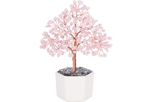 CrystalTears Rose Quartz Crystal Tree Handmade Reiki Healing Crystal Gemstone Tree Life Feng Shui Money Tree Energy Stone Tree for Home Desk Decor Wealth Good Luck Crystal Gifts Christmas Mothers Day