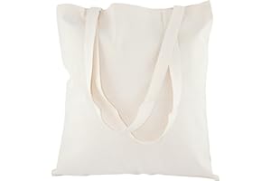 AllBags 5 szt. torba bawełniana, 380 x 420 mm (szer. x wys.), z długimi uchwytami o długości 70 cm, torba na zakupy, torba na co dzień, do pracy dla kobiet, wytrzymała torba z tkaniny do przedszkola, worek jutowy, kolor jasno - beżowy