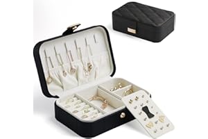 KAMIER Pudełko na biżuterię ze skóry PU, podróżne diamentowe pikowane etui na biżuterię do przechowywania pierścionków, kolczyków, naszyjników, luksusowy przenośny organizer na biżuterię dla kobiet i dziewcząt (czarne)