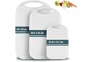 Tagliere da cucina, Hunnycook Set di 3 Tagliere con scanalature per il succo e manici antiscivolo, senza BPA, lavabili in lavastoviglie (bianco)