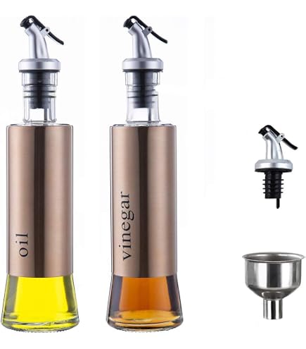 Lot De 4 Distributeurs D'Huile Et Vinaigre En Verre 500 Ml - Bouteilles Cuisine Vintage