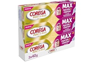 Corega Max Fijación + Confort, Crema Fijadora Para Prótesis Dentales Sin Sabor, Para Fijación y Comodidad, Pack de 3x40 g