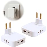 USB C Plug, Thief Flat Sockets 2 Pieces, 2 Outlets + 2 Charging Ports | 180&deg; Swivel Head, USB C/USB, Extra Flat Design, Behin