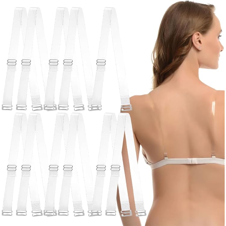 12 Paires Bretelles De Soutien-gorge Invisibles Transparentes - Réglables, Anti-dérapantes, TPU - 14