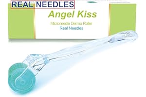 Angel Kiss Derma Roller 1,5 mm aghi veri – 192 singoli aghi in titanio – Rullo per microneedling per viso, corpo, barba, cuoio capelluto e cura della pelle