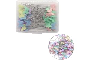 DEOLVEN Épingles Droite à tête Fleurs,100 Pièces Plat Colorées Epingle Couture en Forme pour DIY Quilting Outil Accessoires de Couture Couleurs Mélangées Papillon