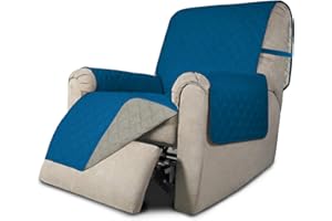 Greatime Sofa Covers,Reversible Furniture Protector, Water Resistant,Couch Shield with Elastic Straps, Anti-Slip Foams, Pet Cover Pets，Kids，Cats，Dogs (Recliner, Peacock Blue/Beige)