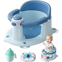 Seggiolino Per Bagnetto Twinly Con Barra Di Sicurezza E Ventose - Include 3 Giocattoli - Ideale Per Bambini Da 6 A 18 Mesi - Colore Blu