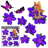 Fee Fantasie Frangipani Plumeria Lila Blume + Schmetterling Tier Abziehbild Auto Aufkleber - ST00062PL_SML - JAS Aufkleber