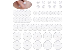 AFCJLTO 60 pcsTamaño Mixto silicona transparente para aretes, almohadillas de disco de plástico, Disco para Piercing Estabilizar Pendientes Tapón Lóbulo de la oreja Parches de Apoyo(3/5/7/9/12/14mm)