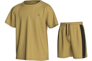 Essenclo Boys Athletic Shorts and Performance T-Shirt Crew Neck Boy Clothes Set, Summer Kids Outfit Size 3-16 (2 Pcs Set)