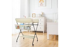 WILLONIN Table à Langer Pliable et Portable,Table à Langer Pliante avec Panier de Rangement, à Côté, Charge Max 25KG pour Nouveaux,Nés Design Ergonomique (Beige)
