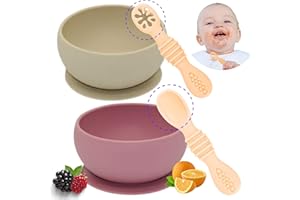 HappyDoo - 2 Bol Bebe + Cuillere Bebe + Cuillere Bebe Apprentissage - Assiette Ventouse pour Bébé Sans BPA - Bol Ventouse pour Bébé en Silicone - Bol Enfant et Cuillere bebe 1er Age