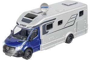 Majorette Grand Series 213773000 - Mercedes Hymer B-Klass 780T Husbil - Husbil med Frihjul, Förarhytt och Kaross i Metall, Ljus, Ljud samt Mjuka Gummidäck, 19 cm, 1:43, Från 3 år, Blå