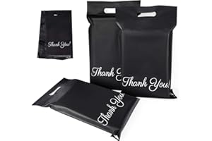 HOMEWIT 60 plastikowych torebek kurierskich, czarnych, 250 x 350 mm, z napisem „Thank You”, nieprzejrzyste i odporne na rozerwanie, przenośne torebki kurierskie, koperty z samoprzylepnym paskiem