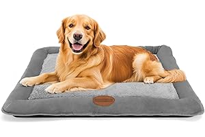Nobleza Colchoneta para Cama para Perro Grande， Colchón Lavable Antideslizantes para Mascotas， Cojines de Sofá Cómodos para Perros y Gatos， con Felpa Corta Ultra Suave y Gruesa， Gris， 112 x 88 x 9 cm