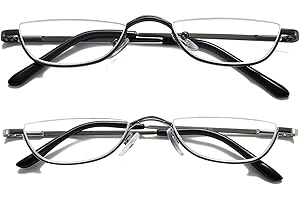 ‎HUBEYE Hubeye 2 Pack Halbmond Lesebrille aus Metall für Damen und Herren Halbrahmen Lesehilfe Ultraleichte Federscharnier Schmal Sehhilfe 2.50