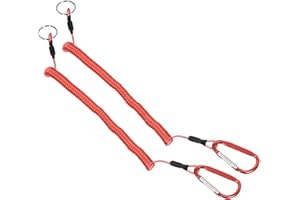PATIKIL 2m Pesca Strumento Cordino, 2pz Sicurezza Cavo Spirale Cordino Tether Retrattile con Metallo Clip Portachiavi per Canottaggio Kayak, Rosso