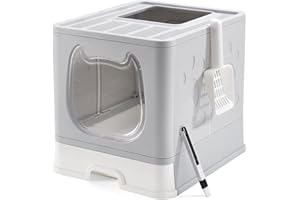 Vealind Kitten Lettiera per Gatti con Coperchio, Lettiera Pieghevole con Porta Anteriore Design Little Devil per Piccoli Gatti e Conigli (Grigio)