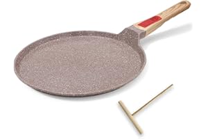RANX INGST Poêle à Crêpes en Céramique 25 cm - Crêpière avec Poignée Amovible Marron