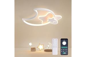 KAUCQI Lampadario Cameretta Bambini Plafoniera Led Soffitto 55CM Stella Lampade a Soffitto Bambino Lampadario Bambini Dimmerabile con Telecomando 3000-6000K Luna Lampada da soffitto