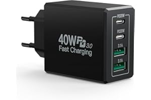 YOSOU Chargeur USB C Rapide, 40W 4-Port Prise USB C Chargeur iPhone Bloc Secteur Multiple USB PD+QC USBC Adaptateur Embout pour iPhone 15 Pro Max 14 13 12 11 XR XS X 8 Plus Se, iPad, Samsung Galaxy Tablette