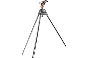 Arroseur canon sur trépied Premium de Gardena : l'arroseur à impulsion, circulaire et sectoriel avec trépied rabattable, pour l'arrosage de plantes grandes, sur des surfaces jusqu'à 490 m² (8138-20)
